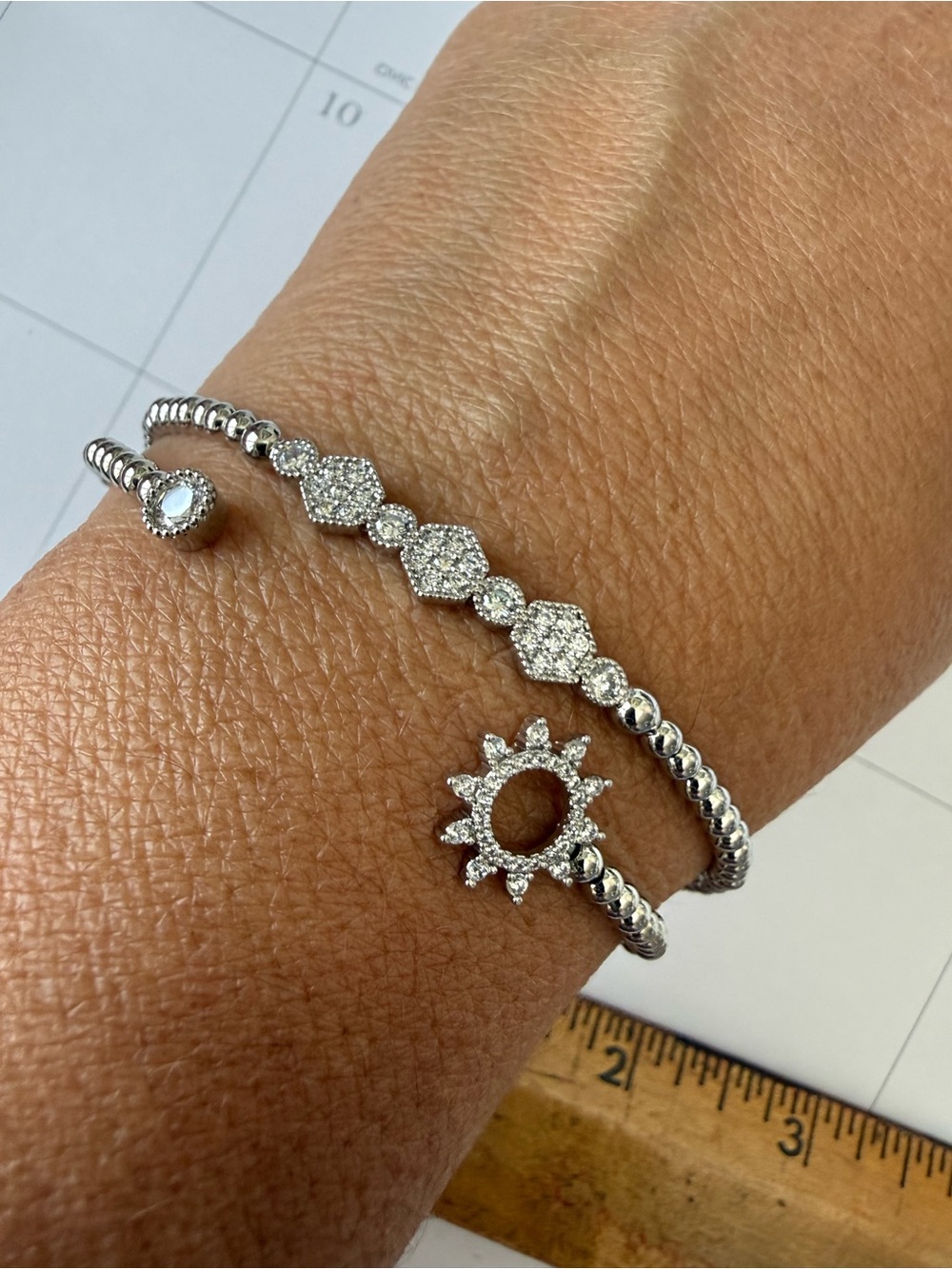 Silver Tone Sunburst and Pavé Stackable Bracelet Set -